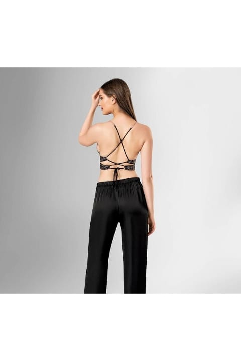 Pamuklu 3'lü Pijama Takımı Somon Ahu 1802 - Siyah