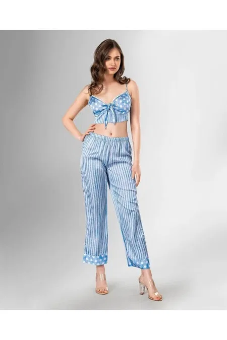 Mavi Puantiyeli 3'lü Pijama Takımı Ahu 1806 - Mavi