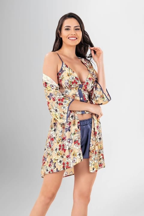 Desenli Şort Takım Sabahlıklı Yeşil Ahu 1905 - 2