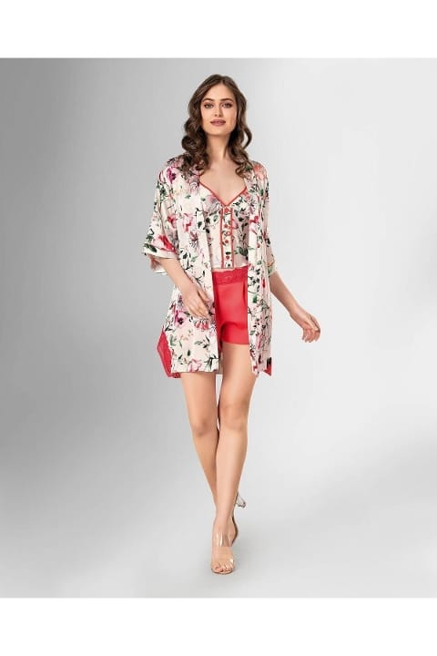 Desenli Şort Takımı Büstiyer+Sabahlık+Şort Ahu 1827