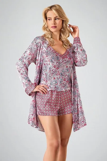 Desenli Leopar Şort Takımı Kadın Pijama Ahu 7730 - Pembe