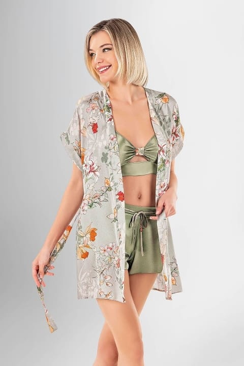 Desenli Şort Takımı Üçlü Kadın Ahu 1913 - Yeşil