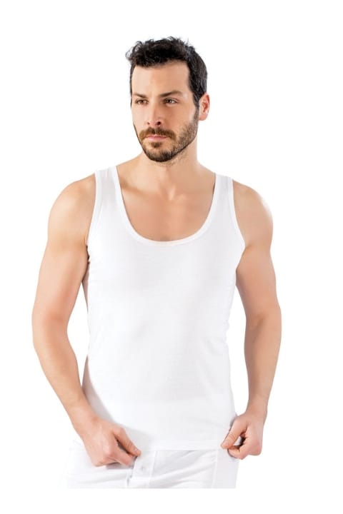 Pamuklu Ribana Kesim Erkek Atlet Lüx DRM 6000 - Beyaz