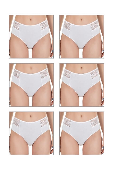 Pamuklu Dantel Detaylı Yüksek Bel Külot Özkan 26848 - Beyaz