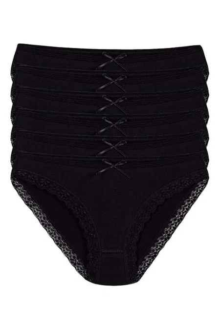 Yüksek Bel Pamuklu Dantelli Bikini Külot 6'lı Paket Yıldız 3791 - Siyah