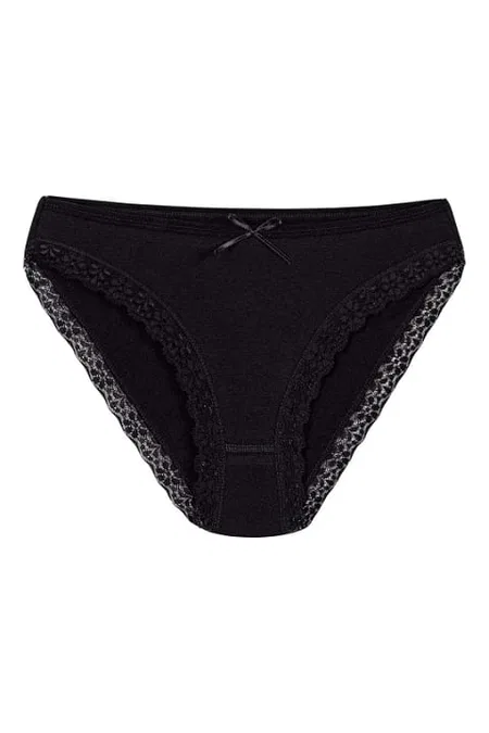 Yüksek Bel Pamuklu Dantelli Bikini Külot 6'lı Paket Yıldız 3791 - Siyah