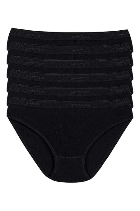 Pamuklu Yüksek Bel Bikini Külot 6'lı Paket Yıldız 3710 - Siyah