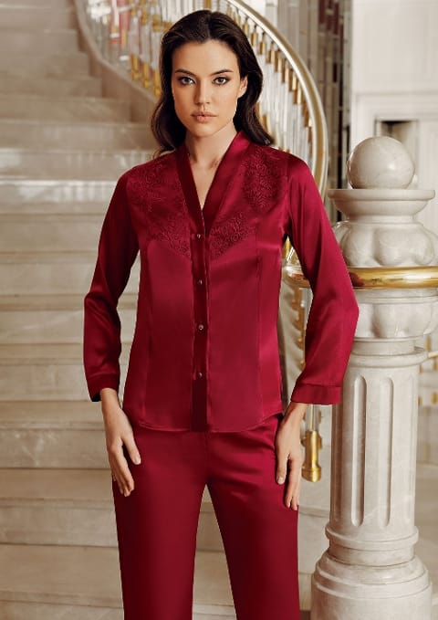 Saten Dantel Detaylı Gelin Çeyiz Seti İmaj 1020 - Bordo