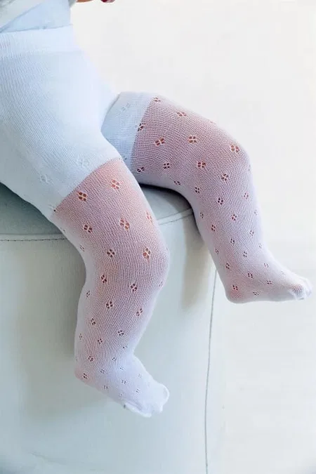 Beyaz Bebek Külotlu Çorap %100 Pamuk Daymod 2122120 - Beyaz