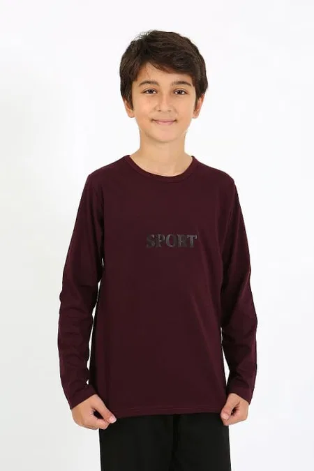 Uzun Kollu Erkek Çocuk Penye Pijama Takım Akbeniz 20437 - Bordo