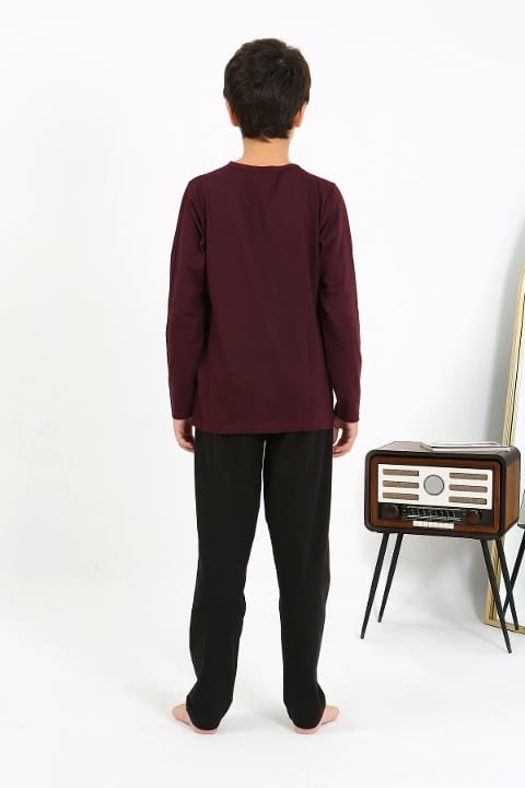 Uzun Kollu Erkek Çocuk Penye Pijama Takım Akbeniz 20437 - Bordo