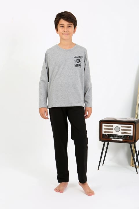 Yuvarlak Yaka Uzun Kol Penye Erkek Çocuk Pijama Takım Akbeniz 20437