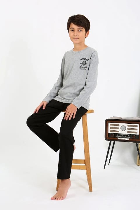 Yuvarlak Yaka Uzun Kol Penye Erkek Çocuk Pijama Takım Akbeniz 20437 - 2