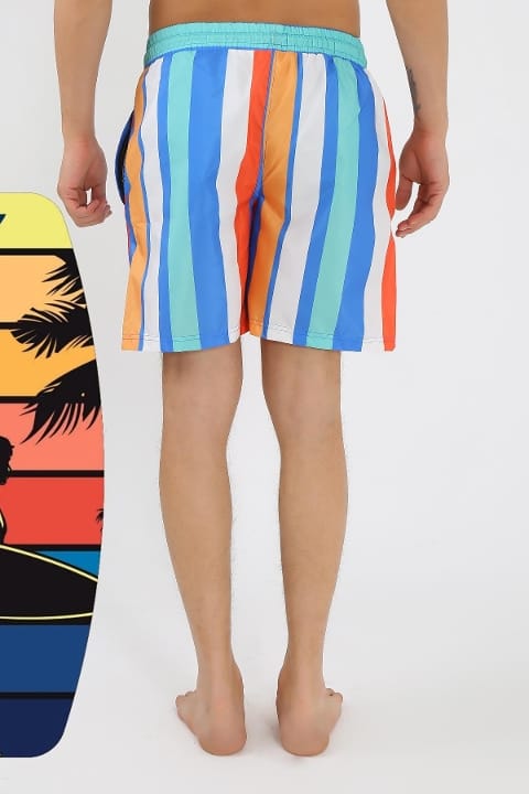 Desenli Fermuar Cepli Deniz Şortu Mavi Akbeniz 27526 - Mavi