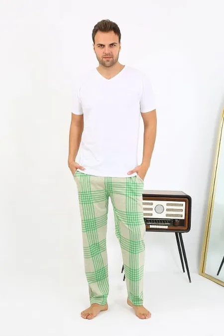 Ekoseli Desen Penye Erkek Tek Alt Pijama Akbeniz 27540 - Yeşil