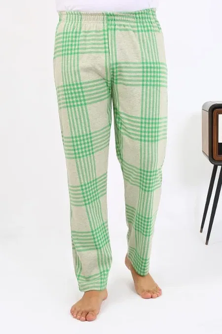 Ekoseli Desen Penye Erkek Tek Alt Pijama Akbeniz 27540 - Yeşil