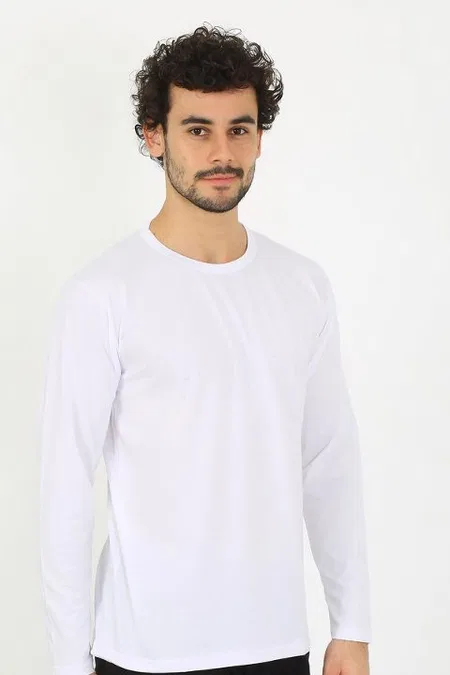 Pamuklu Sıfır Yaka Uzun Kollu Beyaz Erkek Fanila Akbeniz 6590 - Beyaz