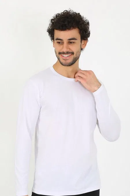 Pamuklu Sıfır Yaka Uzun Kollu Beyaz Erkek Fanila Akbeniz 6590 - Beyaz