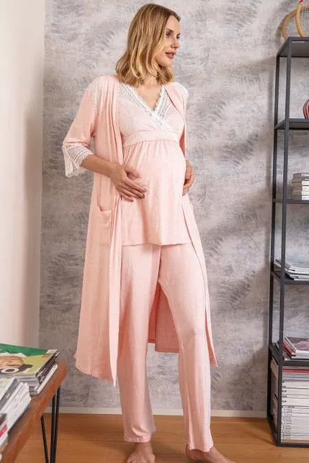 Anıl Hamile Sabahlık ve Pijama Takım 9603 - Pembe