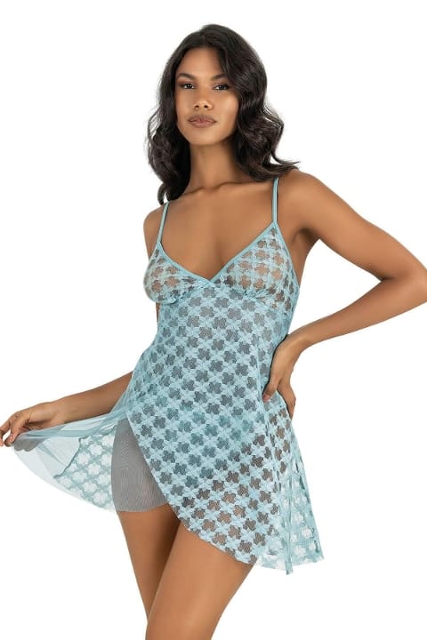 Asimetrik Kesim Kısa Tül Gecelik Sarı Ahu 4218