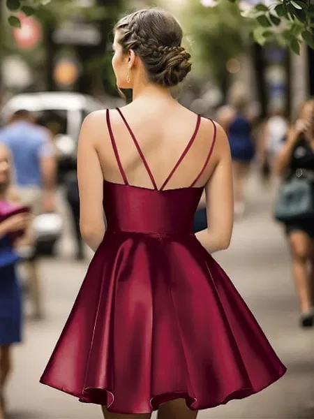 Saten Askılı Mini Elbise Bordo Pink Night 3322 - Bordo