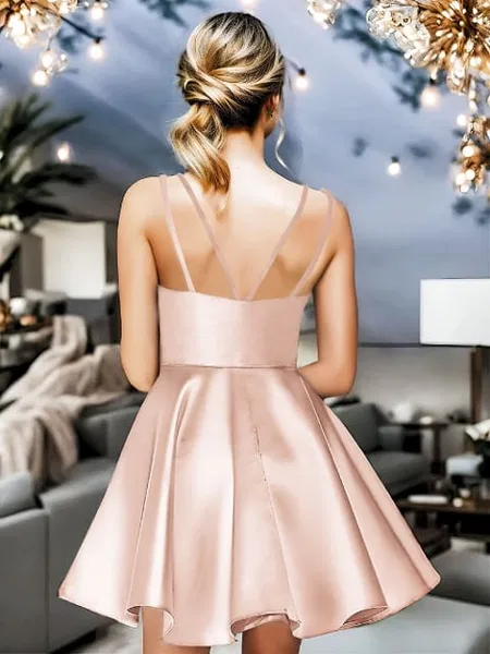 Askılı Somon Renkli Mini Elbise Bordo Pink Night 3375 - Somon