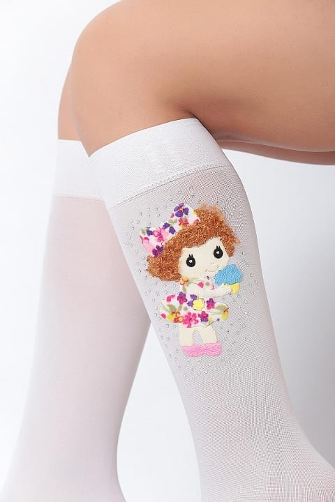 Yüksek Pamuklu Kaydırmaz Taban Çocuk Dizaltı Çorap Daymod 2242009 - Beyaz