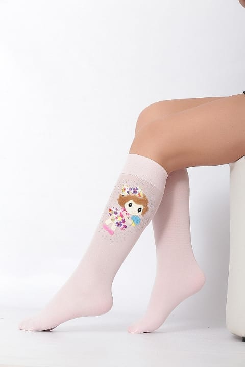 Kaydırmaz tabanlı Leopar Desenli Çocuk Dizaltı Çorap Daymod 2242009