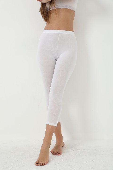Yüksek Bel Bambu Kadın Kapri Tayt Arma Yıldız 3712 - Beyaz