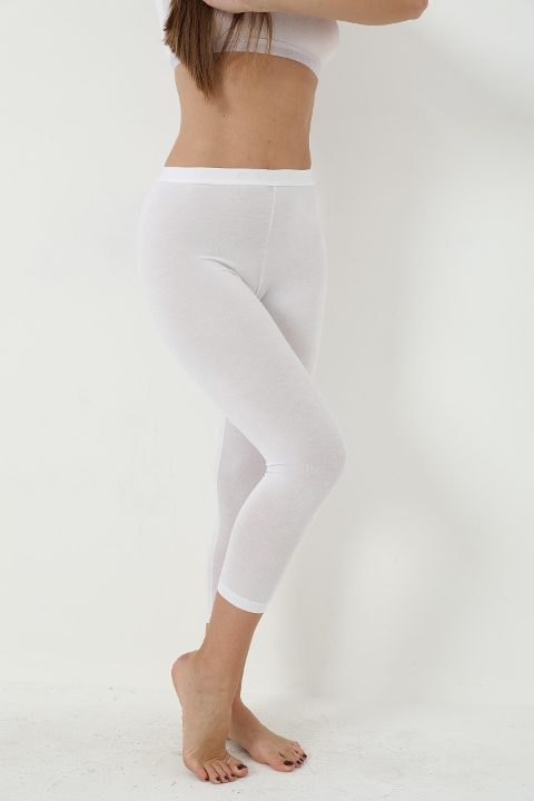 Yüksek Bel Bambu Kadın Kapri Tayt Arma Yıldız 3712 - Beyaz
