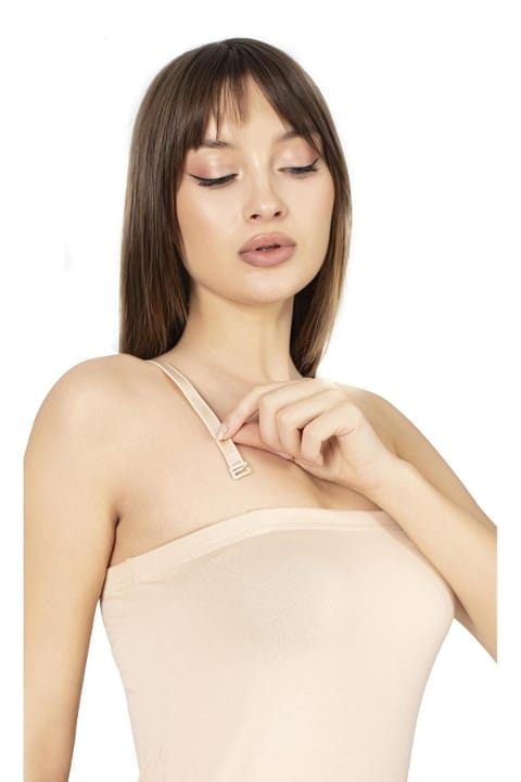 Bambu Kumaş Uzun Jüpon Elbise Kadın Gecelik Lüx DRM 3007 - Ten