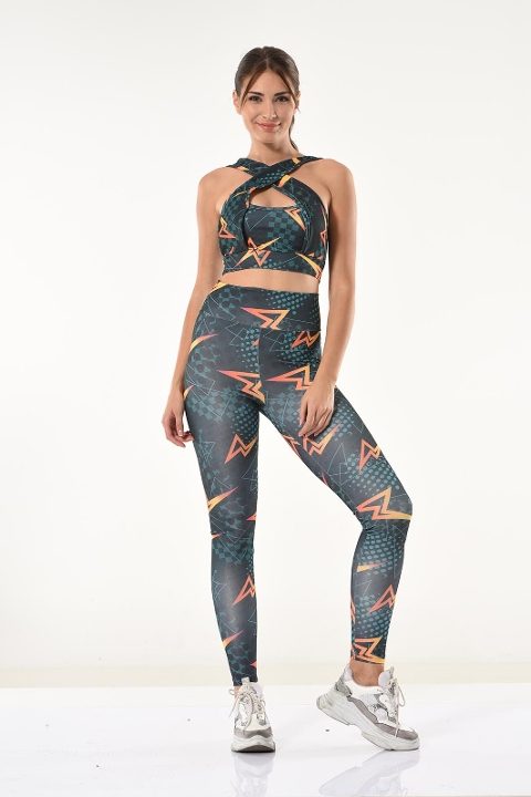 Yüksek Bel Şimşek Baskılı Tayt Büstiyer Takım Derya 531