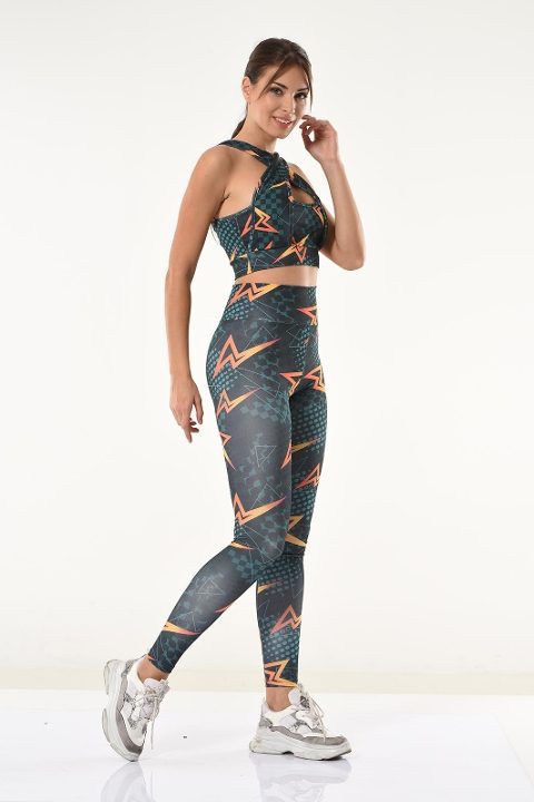 Derya Kurşun Yüksek Bel Şimşek Baskılı Tayt Büstiyer Takım Derya 531 - Görsel 4