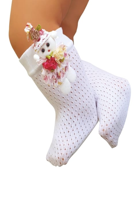 File Dokulu Beyaz Dizaltı Çorap Daymod 2223011 - 2