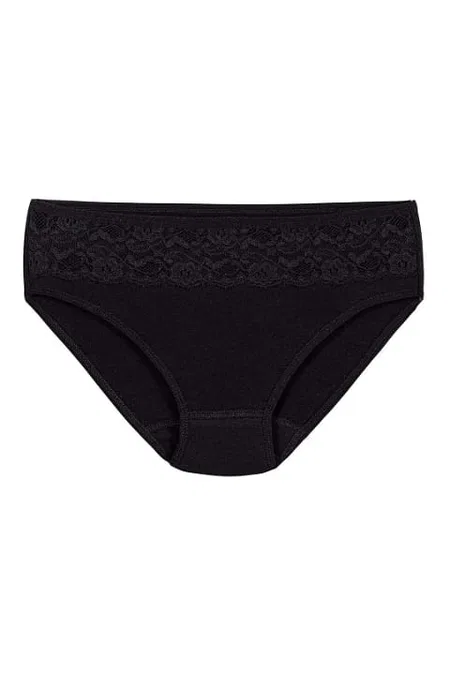 Beli Dantelli Yüksek Bel Bikini Külot  Yıldız 3786 - Siyah