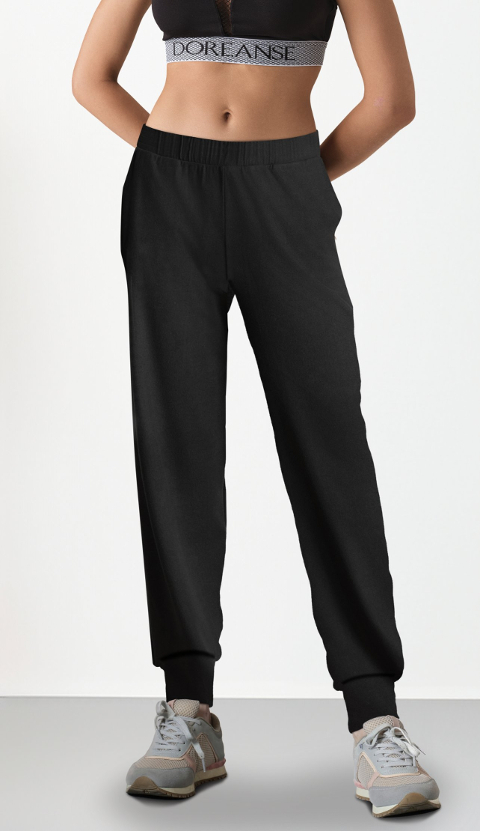 Beli Lastikli Rahat Kesim Siyah Jogger Eşofman Altı Doreanse 4434