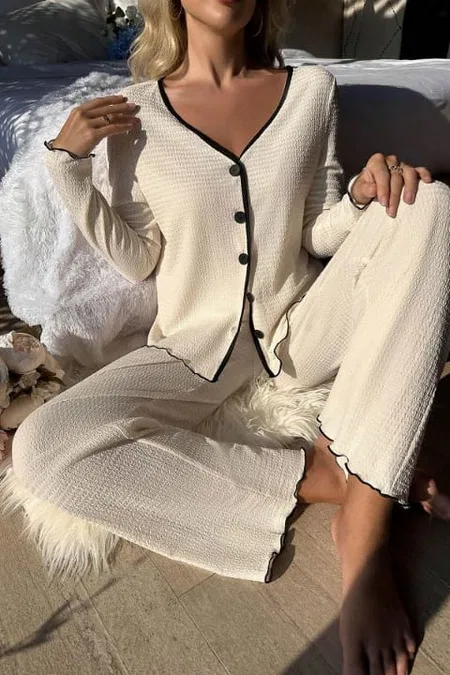 Açık Bej Konforlu Ev Giyim Pijama Takımı Bella Notte 7050 - Açik Bej