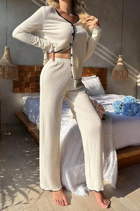 Açık Bej Konforlu Ev Giyim Pijama Takımı Bella Notte 7050 - Açik Bej