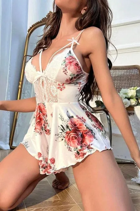 Beyaz Çiçek Desenli Tulum Bella Notte15099 - Beyaz