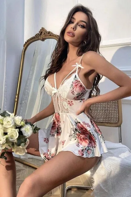 Beyaz Çiçek Desenli Tulum Bella Notte15099 - Beyaz