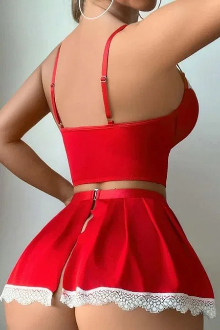 Kırmızı Fransız Model Hizmetçi Kostüm Bella Notte 17038 - Kırmızı