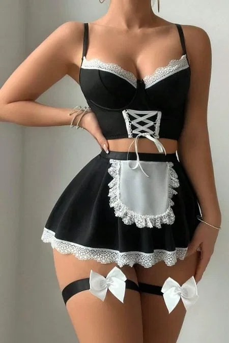 Siyah Fransız Model Hizmetçi Kostüm Bella Notte 17031 - Siyah