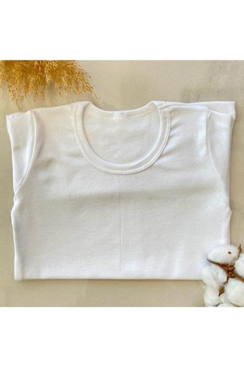 Pamuk Ribana Geniş Askılı Kız Çocuk Tişört Arma Yıldız 5537 - Beyaz