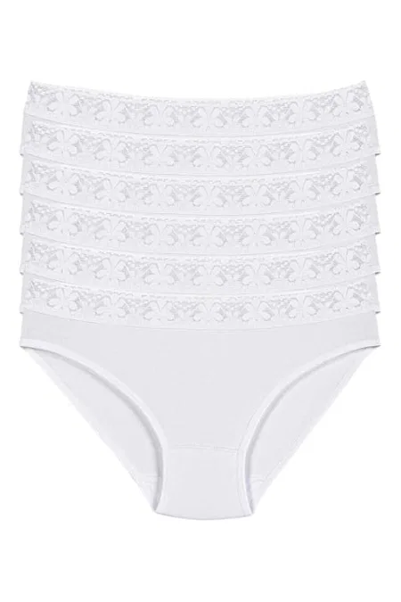 Likralı Yüksek Bel Dantelli Bikini Külot Yıldız 3526 - Beyaz