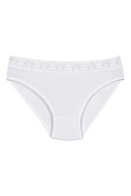 Likralı Yüksek Bel Dantelli Bikini Külot Yıldız 3526 - Beyaz