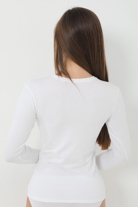 Bambu Uzun Kollu Tek Parça Body Arma Yıldız 3706 - Beyaz