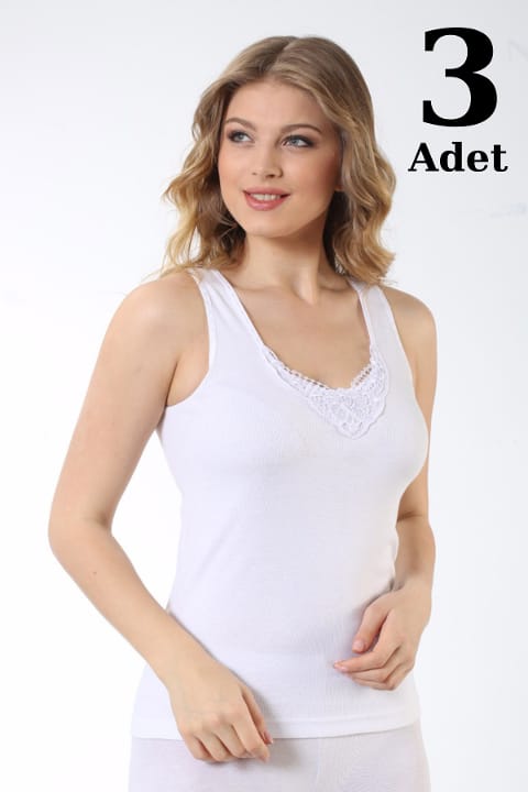 Geniş Askı Pamuklu Atlet 3lü Set Arma Yıldız 3328 - Beyaz