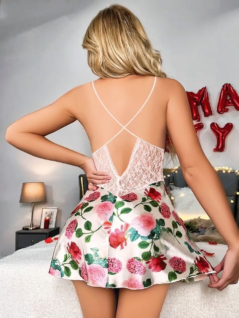 Beyaz Dantelli Tek Parça Body Pink Night 3708 - Beyaz