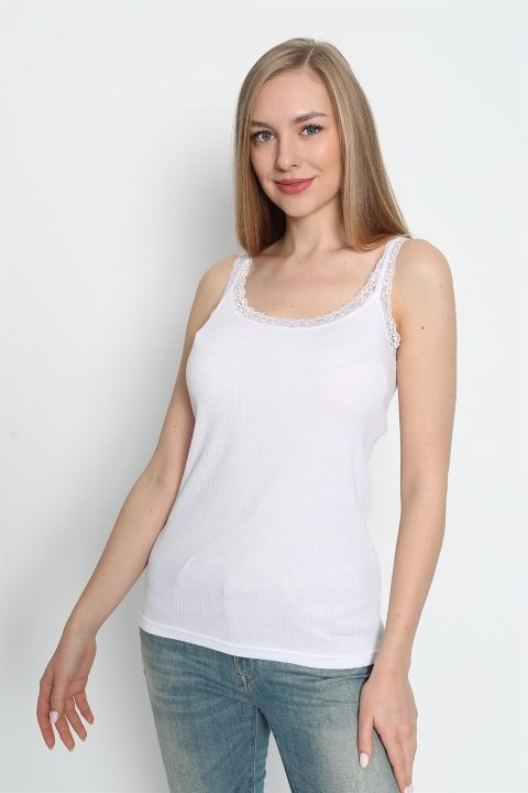 Dantel Detaylı İnce Askılı Atlet Pamuk Ribana Arma Yıldız 3362 - 2