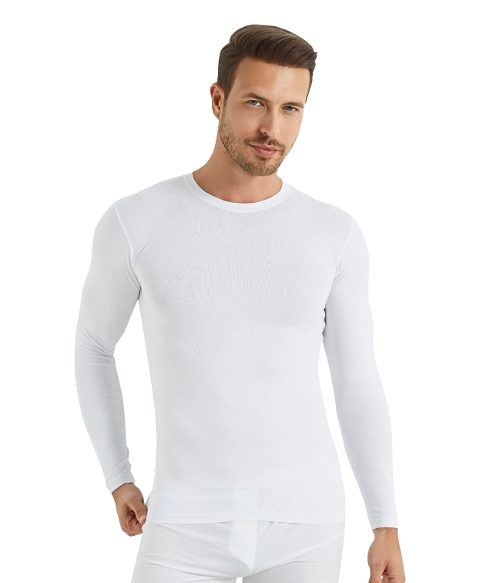 Pamuklu Uzun Kollu Bisiklet Yaka Erkek Tişört Arma Yıldız 1189 - Beyaz